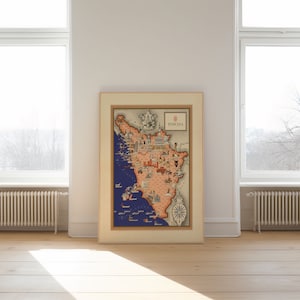 Toscana Landkarte Print| Kunstgeschichte| 1939 Toscana Karte Wandkunst| Gerahmte Wandkunst| Leinwandbild | Poster Kunst| Drucke Wandkunst| Landkarte Wandbilder