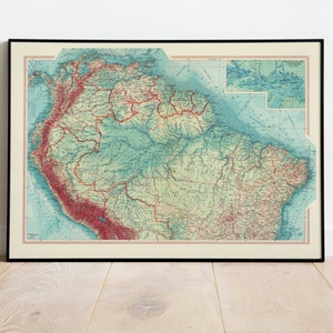 Geographische Karte des nördlichen Südamerikas| Karte Wanddeko | Karte Wandkunst| Posterdruck | Karte Wandbild | Gerahmter Kunstdruck| Leinwanddruck Karte