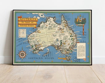 Australia Map Poster for Wall Decor| Vintage Map Australia Wall Print| Australia Map Canvas Wall Art| Poster Art