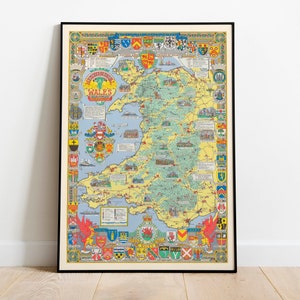 Historische Karte von Wales und Monmouth| Posterdruck | Gerahmter Kunstdruck oder Druck auf Leinwand| Alte Karte Wanddeko | Druck Wanddeko