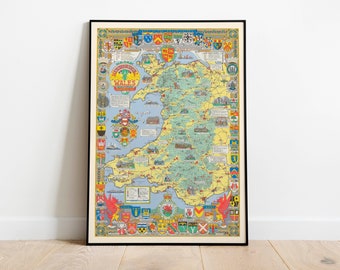 Historical Map of Wales and Monmouth| Poster Print| Framed Art Print or Print on Canvas| Old Map Wall Decor| Print Wall Decor