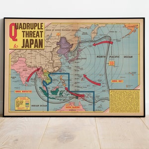Japan World War 2 Map Print | Posterdruck | WW2 Karten| Leinwandbild | Kriegskarten| Kunstgeschichte| Weltkarte des zweiten Weltkriegs | Gerahmte Wandbilder