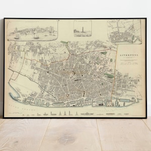 Liverpool City Map Wandbild | 1836 Liverpool Karte| Posterdruck | Kunstdruck auf Leinwand | Alte Karte Wand Kunst Poster | Gerahmte Landkarte als Wanddeko