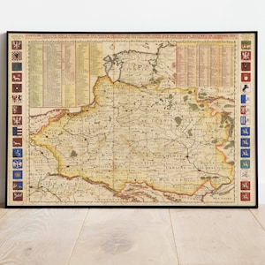 Stampa murale mappa Lituania / Vecchia mappa Lituania / Stampa poster / Stampa su tela Arte murale / Poster artistico murale vecchia mappa / Decorazione murale mappa incorniciata