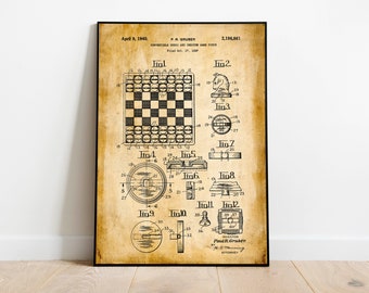 Chess Patent Print| Framed Art Print| Vintage Poster Wall Decor| Art Canvas| Wall Poster| Wall Art Prints| Wall Prints