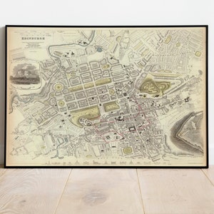 Edinburgh City Map Wandbild | Gerahmte Karte Wanddeko | 1834 Edinburgh Karte Kunstdruck | Posterdruck | Kunstdruck auf Leinwand | Karte Wandkunst Poster