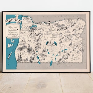 Vintage Karte von Oregon | Wandbild auf Leinwand | Alte Landkarte Wandbilder| Pull Down Karte| Oregon Karte Poster für Wand-Dekor