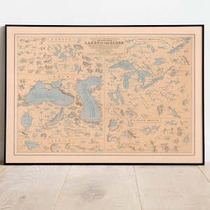 Karte der Binnenmeere und Seen der Welt 1800| Alte Karte Wanddeko | Karte Wandkunst| Posterdruck | Gerahmter Kunstdruck| Leinwanddruck Karte