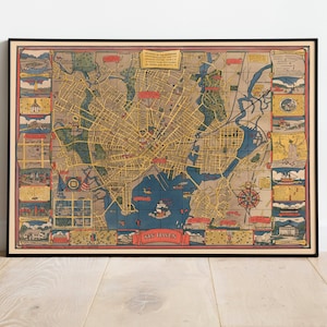 New Haven Vintage Map Poster for Wall Decor| New Haven Map Print| Canvas Print Wall Art| Pull Down Map| Old Map Wall Print