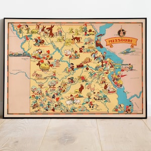 Missouri Karte Print | Kunstgeschichte| 1935 Missouri Karte Wandkunst| Gerahmte Wandkunst| Leinwandbild | Poster Kunst| Drucke Wandkunst| Landkarte Wandbilder