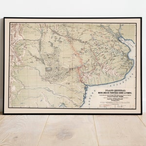 Atlas de las Llanuras Pampeanas / Argentina desde la Costa Atlántica hasta las Estribaciones de los Andes/ Impresión de mapas vintage/ Lienzo de arte mural/ Impresión de carteles