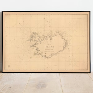 Carte de l’Islande Affiche 1871| Art mural d’Islande| Impression sur toile| Art mural encadré| Impression murale d’Islande| Déroulez la carte| Art mural pour la maison