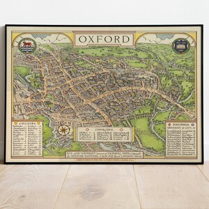 Oxford City Karte Wanddruck| Gerahmte Karte Wanddekor | 1936 Oxford Karte Kunstdruck| Posterdruck | Leinwanddruck Wandkunst | Karte Wand Kunst Poster
