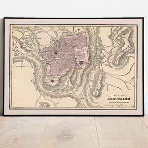 1901 Jerusalem Karte Print| Kunstdruck auf Leinwand | Israel Vintage Karten für Wand-Dekor | Jerusalem Karte Poster | Wandkarten| Pull Down Map
