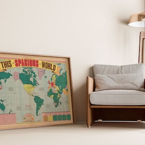 Este espacioso cartel mundial / Mapa de población mundial / Cartel de mapa antiguo / Decoración de pared Giclee / Impresión de arte de pared / Impresión de mapa mundial / Decoración del hogar