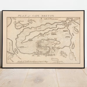 Piano di Cape Breton 1745/Stampa poster/Stampa murale mappa/Poster murale mappe Canada/Decorazione murale su tela/Stampa artistica incorniciata/Mappe della Nuova Scozia