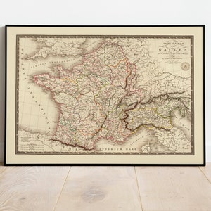 Historische Karte von Frankreich 1821| Der Gallier| Alte Karte Wanddeko | Vintage Karte Wandkunst| Posterdruck | Gerahmter Kunstdruck| Leinwanddruck Karte