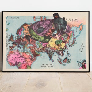 Carte illustrée de la guerre européenne 1914| Première Guerre mondiale| Impression d’art mural de vieille carte| Impression d’art encadrée| toile murale de carte vintage| Impression murale| Impression d’affiche