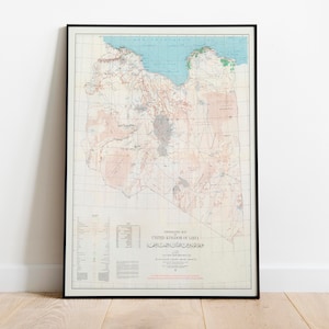 Mapa topográfico del Reino de Libia 1962/ Decoración de pared de mapa antiguo/ Arte de pared de mapa vintage/ Impresión de póster/ Impresión de arte enmarcado/ Mapa de impresión de lienzo