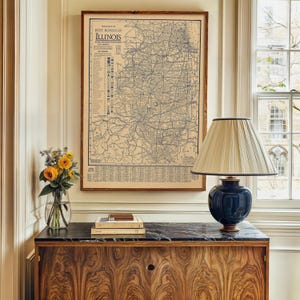Kaart van de wegen van Illinois 1926 Ingelijste poster print muurkunst canvaskunst muurdecoratie