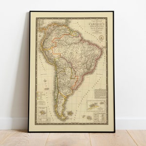 Mapa histórico de América del Sur 1828/ Decoración de pared de mapa antiguo/ Arte de pared de mapa vintage / Impresión de póster / Impresión de arte enmarcado / Mapa de impresión de lienzo