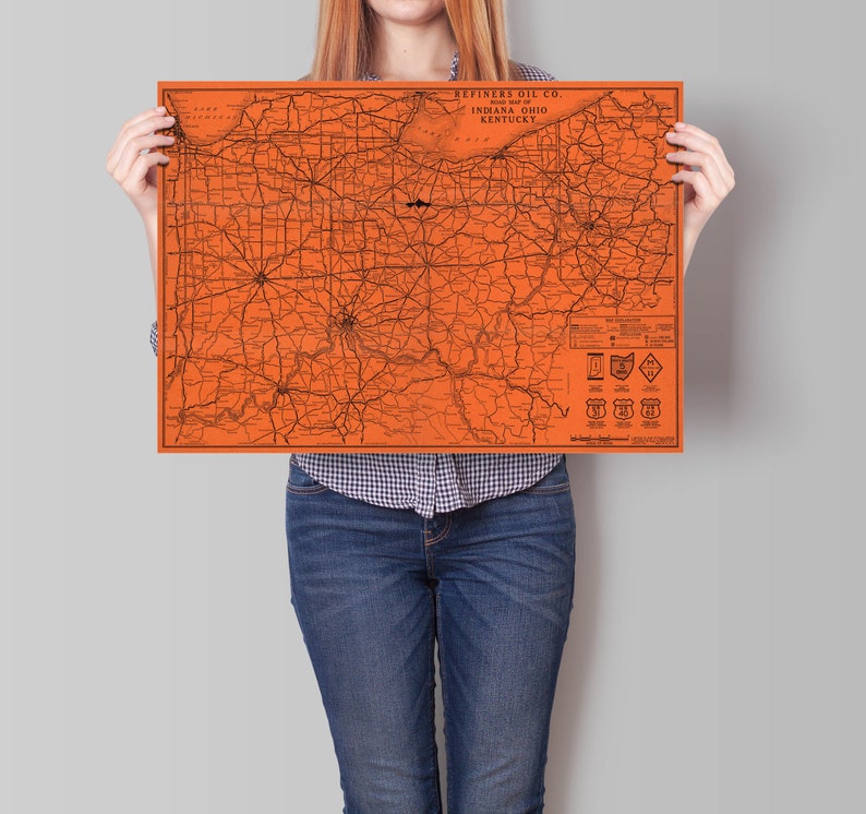 Ohio Map Wall Decor Indiana Map Road Map of indiana Kentucky Map Ohio and Kentucky Wall Art Map Vintage Road Map of USA