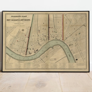 New Orleans stadskaart muur print| Ingelijste kaart wanddecoratie| Kaart van New Orleans| Affichedruk| Canvas print kunst aan de muur| Kaart Wall Art Poster