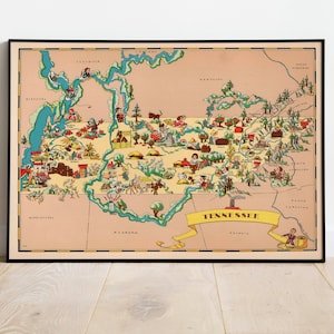 Tennessee Karte Print | Kunstgeschichte| 1935 Tennessee Karte Wand Kunst| Gerahmte Wandkunst| Leinwandbild | Poster Kunst| Drucke Wandkunst| Landkarte Wandbilder