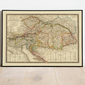 Carte historique de l'Empire autrichien 1827| Décor mural de vieille carte| art mural de carte vintage| Impression d’affiche| Impression d’art encadrée| Tableau sur toile Carte