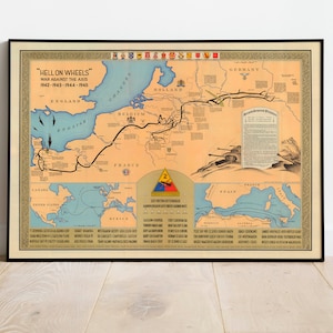 World War 2 Map Print | Posterdruck | WW2 Karten| Leinwandbild | Kriegskarten| Kunstgeschichte| Weltkarte des zweiten Weltkriegs | Gerahmte Wandbilder