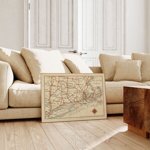 New England Karte Wand Poster | New England Karte Leinwand Wandkunst| Vintage Poster Kunst| New England Map Wall Print | Pull Down Map