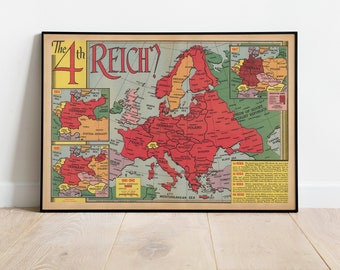 第二次世界大戦時のドイツ地図アートプリント：ヴィンテージ戦争地図