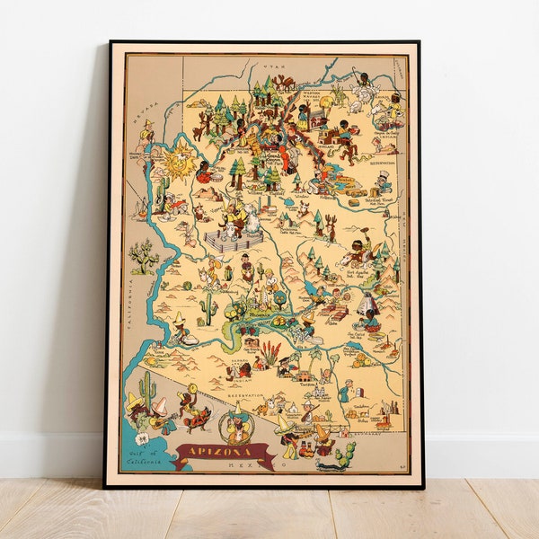 Arizona Map Print| Art History| 1935 Arizona Map Wall Art| Framed Wall Art| Canvas Art| Poster Art| Prints Wall Art| Map Wall Prints