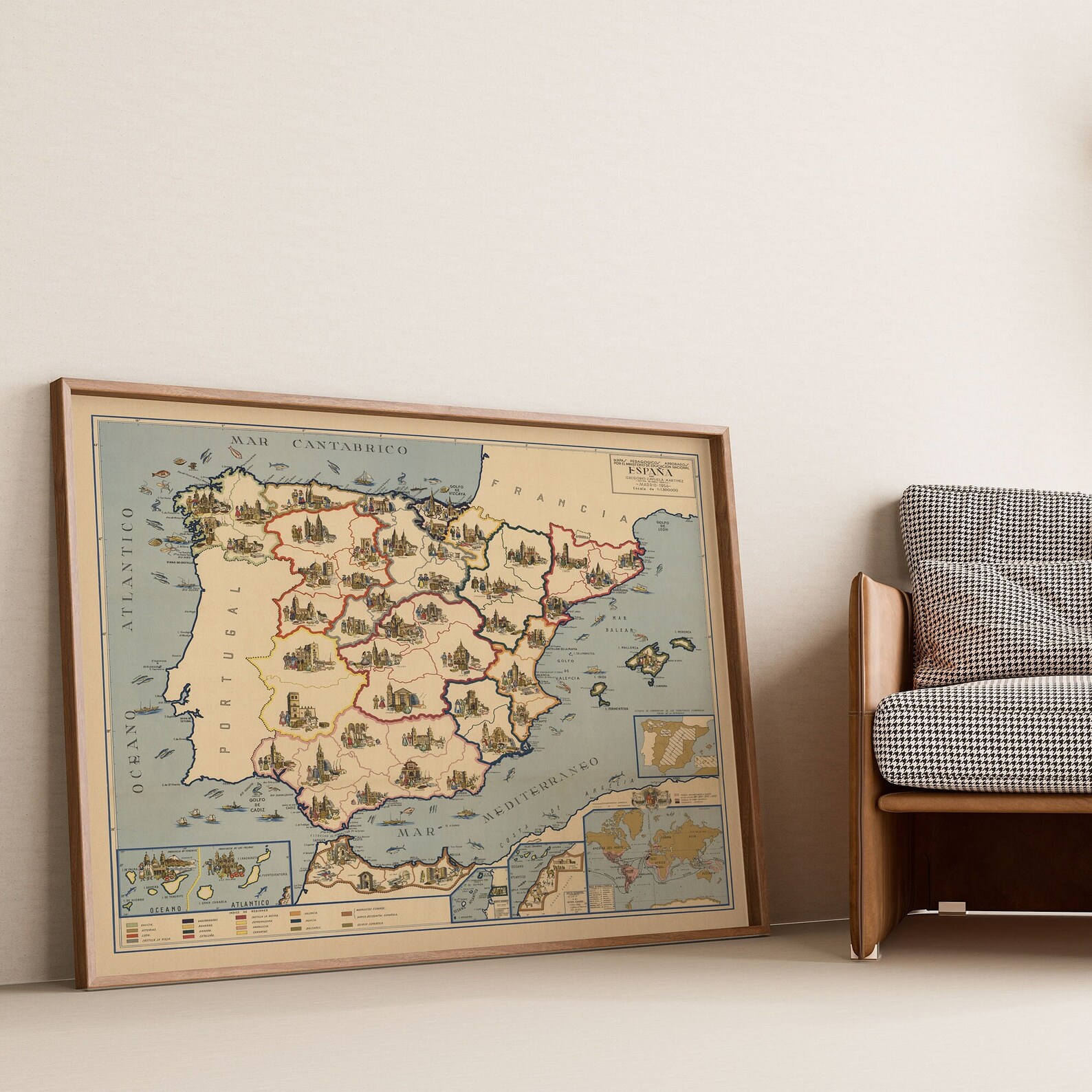 Vintage Spain & Morocco Map Poster: Educational Wall Art - Etsy