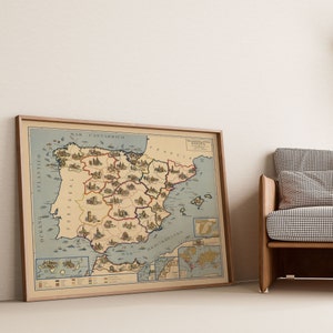 Bildung in Spanien und Marokko Karte Poster | Leinwanddruck Wandkunst | Vintage Karte Poster | Landkarten| Wandkarte zum Aufklappen Vintage Karte Wandbilder