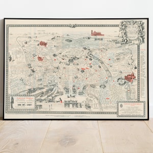 Impressão do mapa de Roma| Impressões de belas artes | Arte da parede do mapa de Roma de 1925 | Arte de parede emoldurada | Arte em tela | Arte do pôster | Impressões de arte de parede | Impressões de parede de mapas da cidade