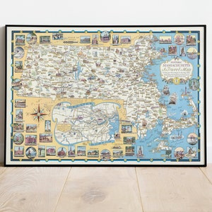 Massachusetts Poster| Massachusetts Karte| Kunstdruck auf Leinwand | Alte Karte Wandposter| Massachusetts Wand Kunstdruck | Poster Vintage
