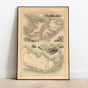 Karte von Falklandinseln und Patagonien 1851| Alte Karte Poster Wandkunst| Kunstdruck auf Leinwand | Vintage Karte Wandposter| Kartendruck Wanddeko