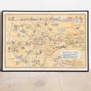 Mormon Trail Map Poster | Mormonenweg Wand Kunstdruck | Poster Vintage| Leinwanddruck Wanddeko | Mormonenweg Wandbild