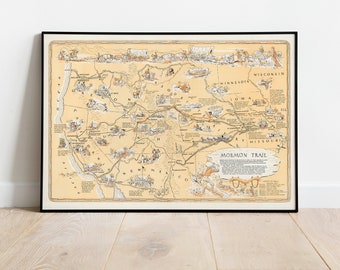 Mormon Trail Map Poster| Mormon Trail Wall Art Print| Poster Vintage| Canvas Print Wall Decor| Mormon Trail Wall Print