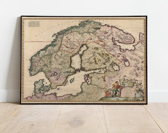 Scandinavia Map Wall Print| 1680 Scandinavia Map| Poster Print| Canvas Print Wall Art| Old Map Wall Art Poster| Framed Map Wall Decor