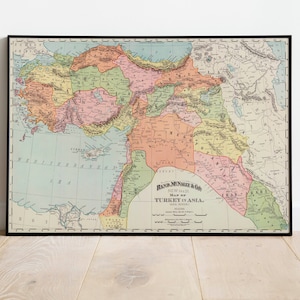 Impresión de pared de mapa de Turquía/ Mapa de Turquía de 1897 / Impresión de póster / Arte de pared con impresión de lienzo / Póster de arte de pared de mapa antiguo / Decoración de pared de mapa enmarcado