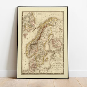 Historische Karte von Schweden, Norwegen und Dänemark 1825| Alte Karte Wanddeko | Karte Wandkunst| Posterdruck | Gerahmter Kunstdruck| Leinwanddruck Karte