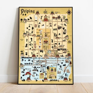 Historische Karte von Peking| China Alte Landkarte| Peiping Alte Karte| Vintage Karte | Leinwandbild | Alte Karte Wandbild | Karte Poster für Wanddeko
