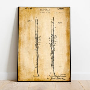 Clarinet Patent Print| Framed Art Print| Vintage Poster Wall Decor| Art Canvas| Wall Poster| Wall Art Prints| Wall Prints