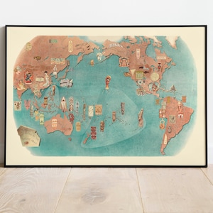 Formes artistiques de la zone Pacifique| Carte graphique| Impression d’affiche encadrée| Art mural de vieilles cartes| Toile d’art pour décoration murale| Carte déroulante