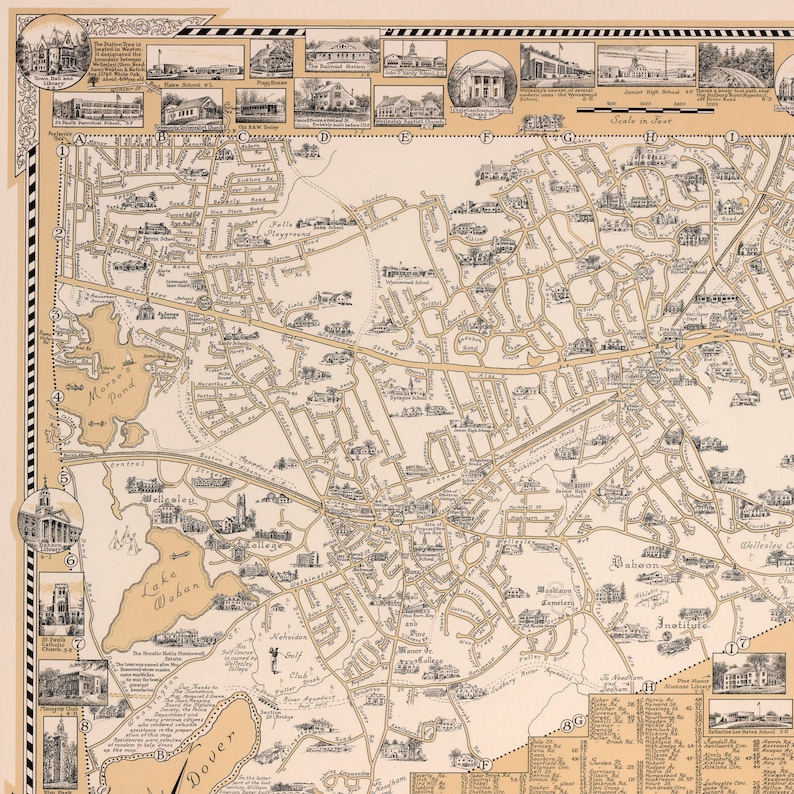 Map of Wellesley Massachusetts Prints Wall Art Stretched | Etsy