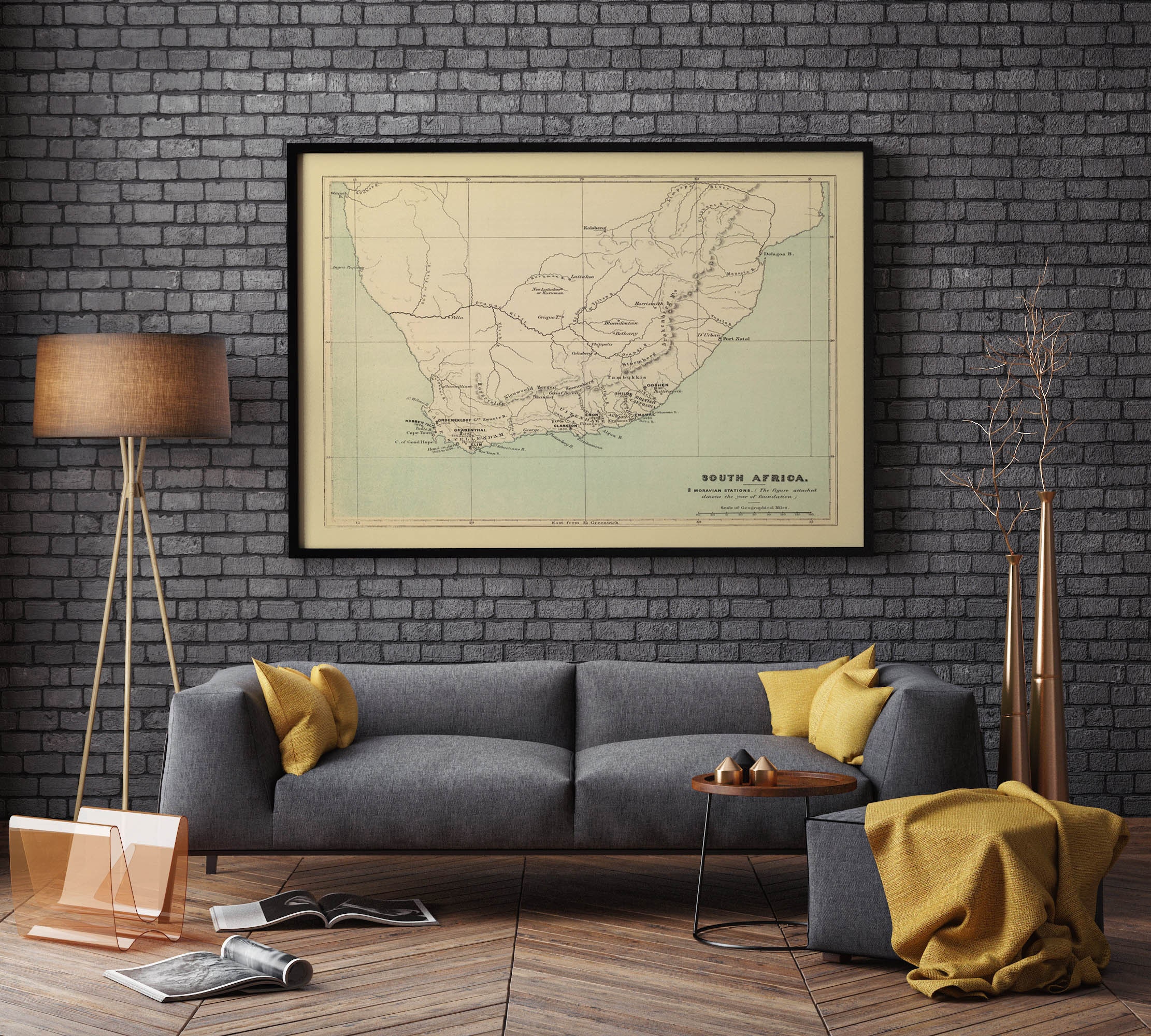 South Africa Map Print Wall Decor South Africa Wall Art Etsy