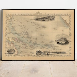 Póster de mapa de Polinesia 1851/ Impresión de mapa de pared de Polinesia/ Decoración de pared de cartel de mapa vintage/ Arte de pared de Polinesia/ Mapa desplegable
