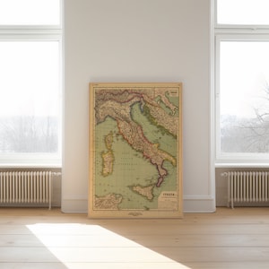 Italien Karte Wandbild | 1903 Italien Karte| Posterdruck | Kunstdruck auf Leinwand | Alte Karte Wand Kunst Poster | Gerahmte Landkarte als Wanddeko
